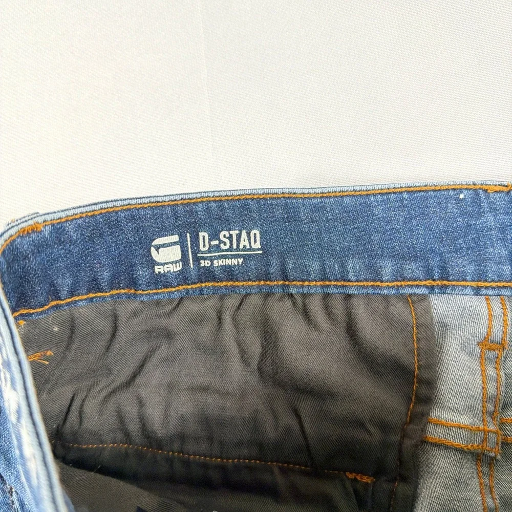 G-Star Raw D-Staq 3D Skinny Paint Splatter Distressed Jeans 29x30‎ Indigo Blue